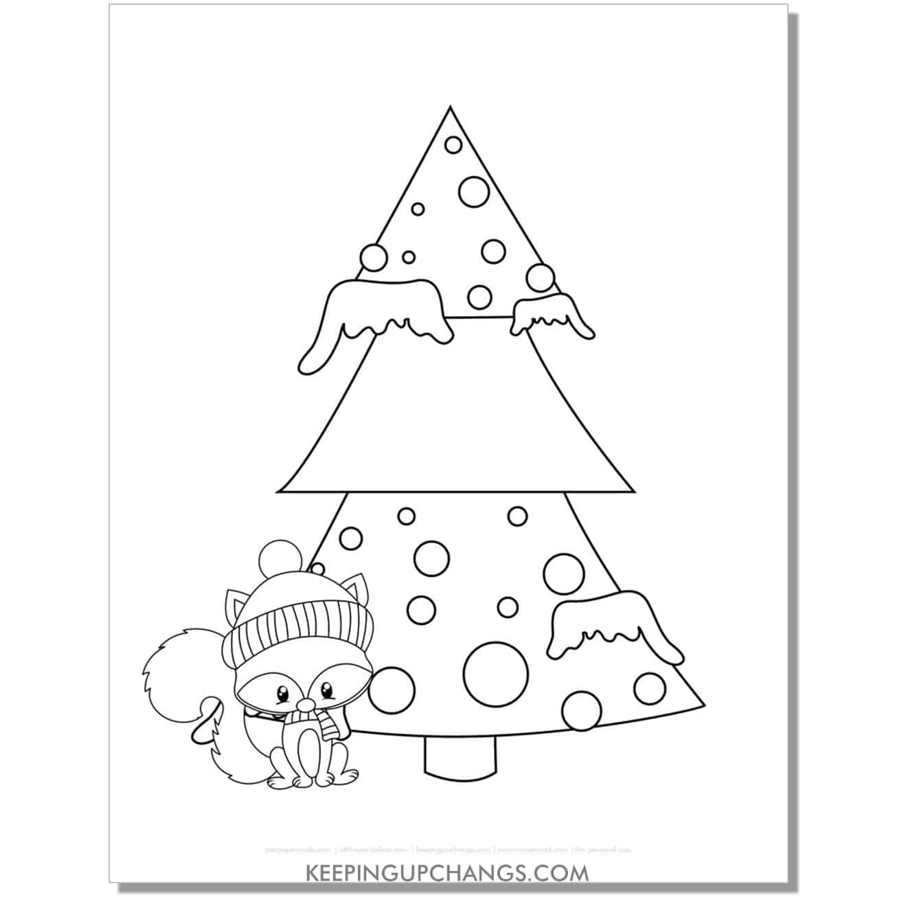 free winter fox christmas tree coloring page.