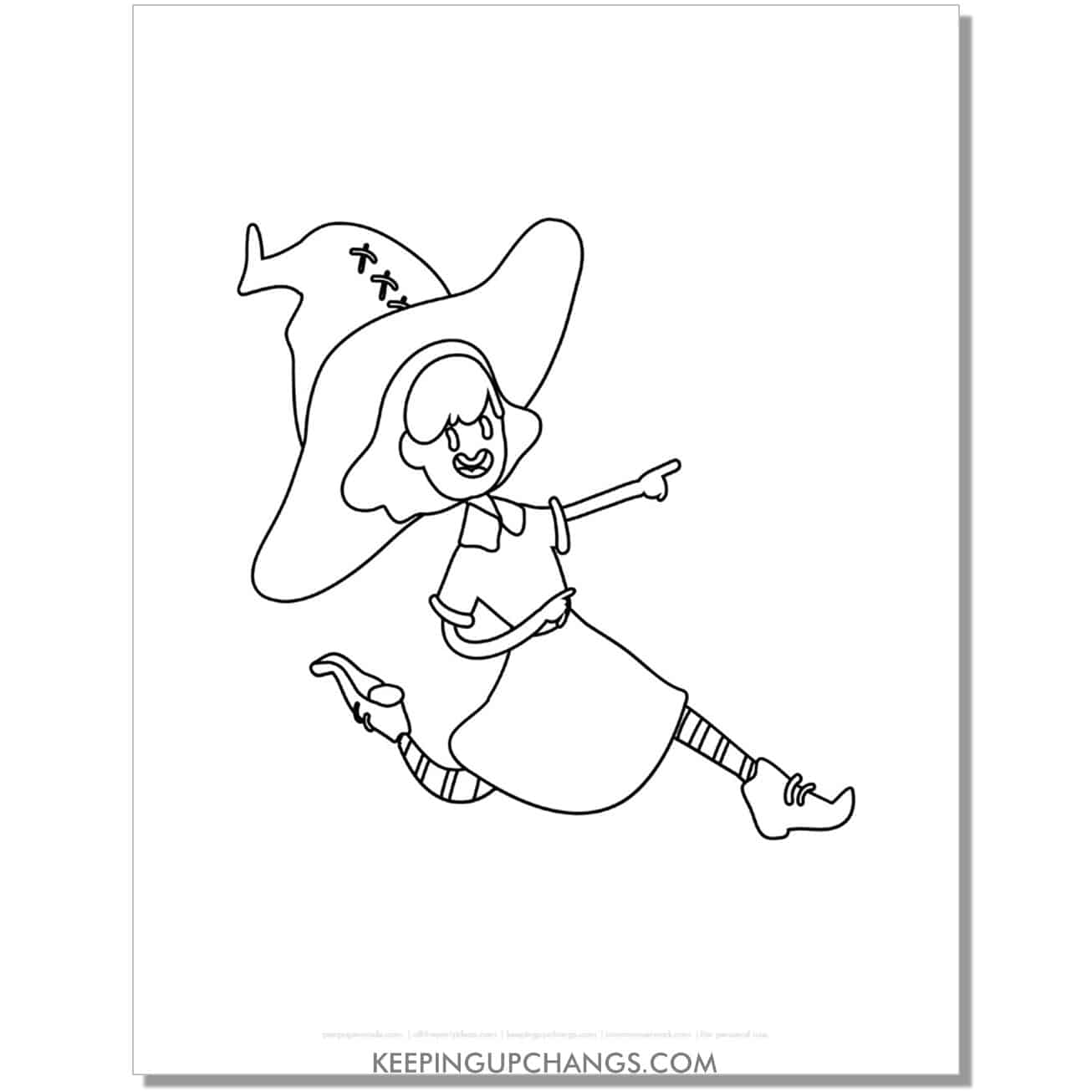 free silly running witch coloring page.