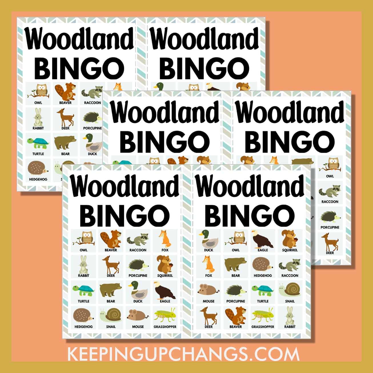 free woodland animal bingo 4x4 game cards.
