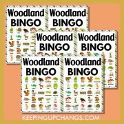 free woodland bingo 5x5 game cards.