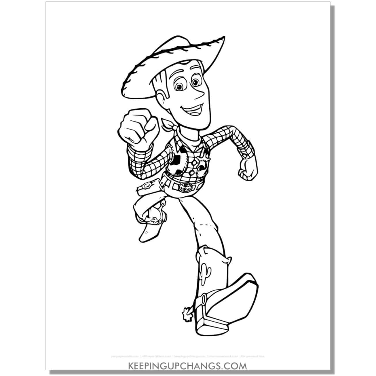 free woody cowboy walking toy story coloring page, sheet.