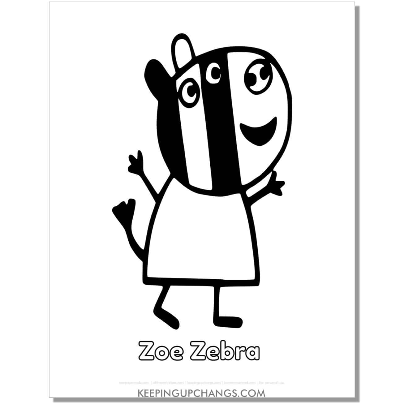 free zoe zebra peppa pig coloring page, sheet.