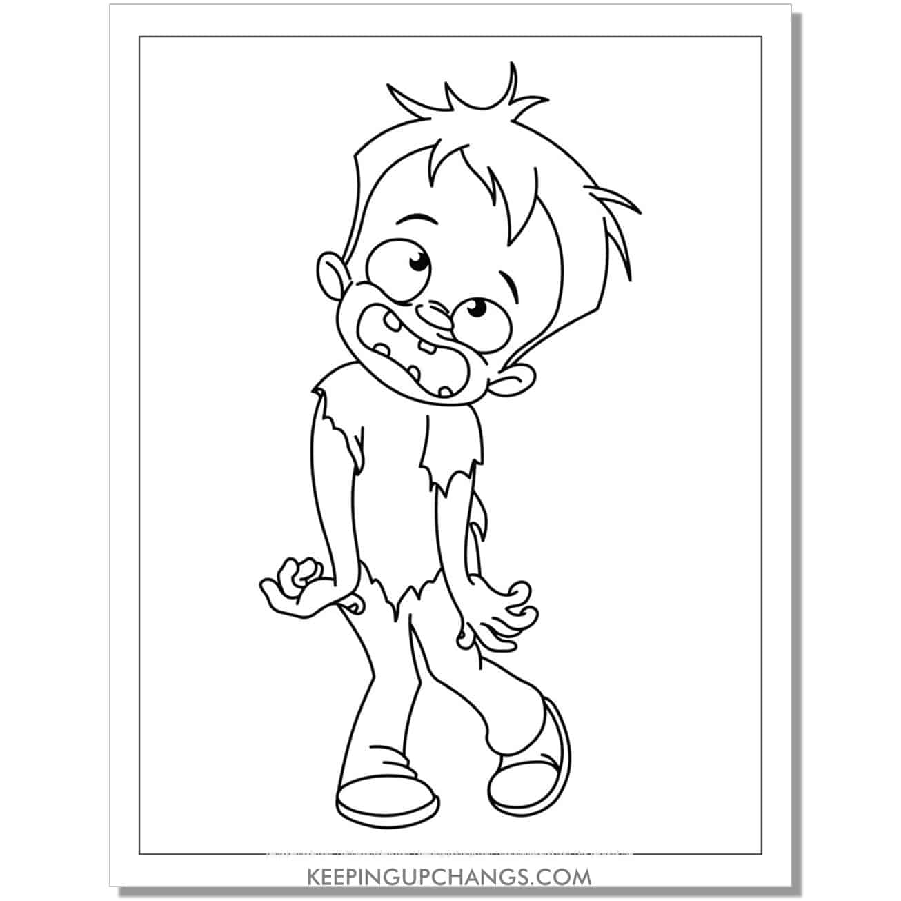 free zombie boy cartoon coloring page.