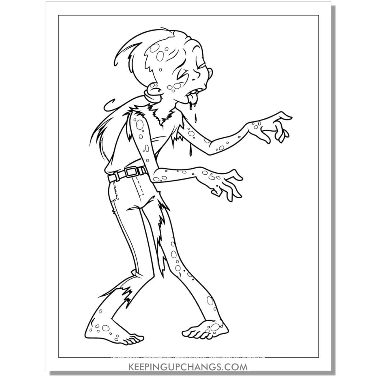 free zombie woman drooling coloring page.