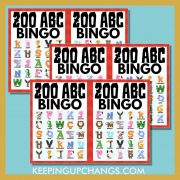 free zoo animal bingo 5x5 game cards.