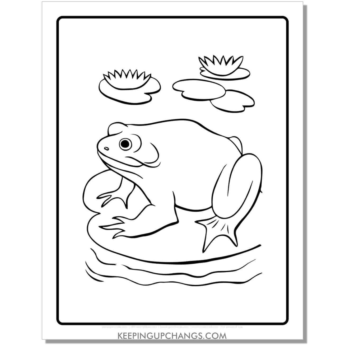 free large frog coloring page, sheet on lilypad.