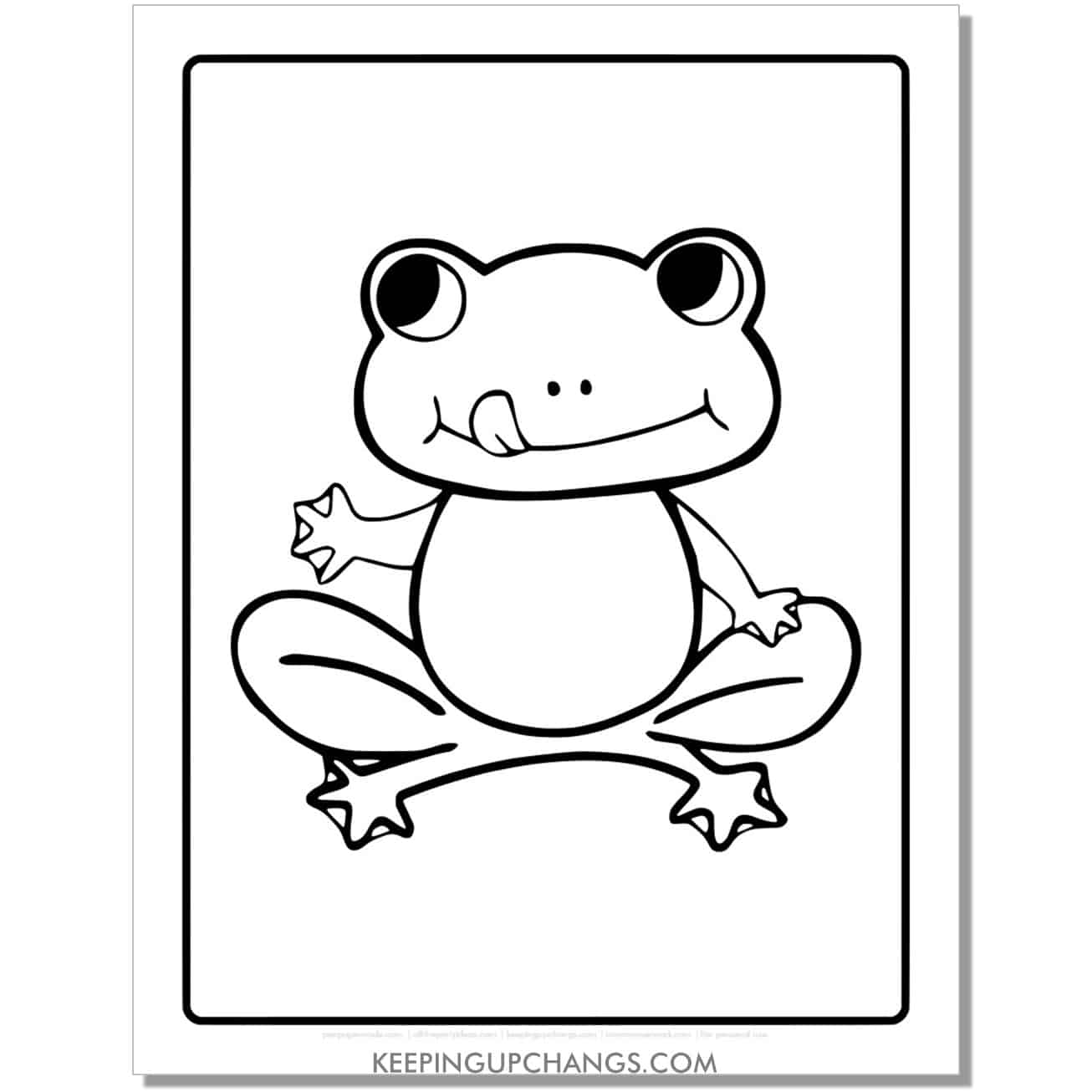 free adorable frog coloring page, sheet licking lips.