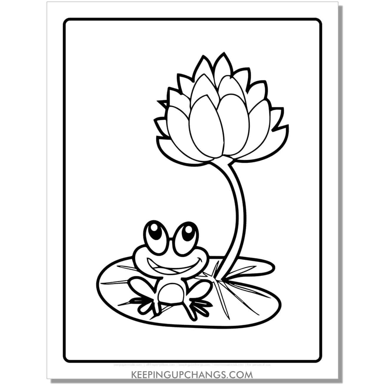 free small baby frog coloring page, sheet with lotus.