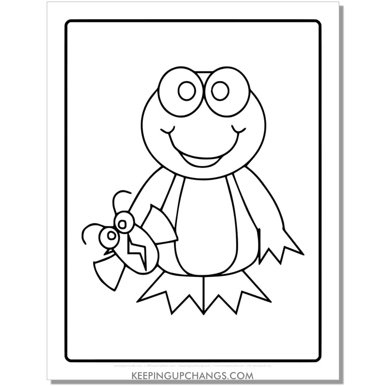 free keroppi frog coloring page, sheet with fly insect bug.