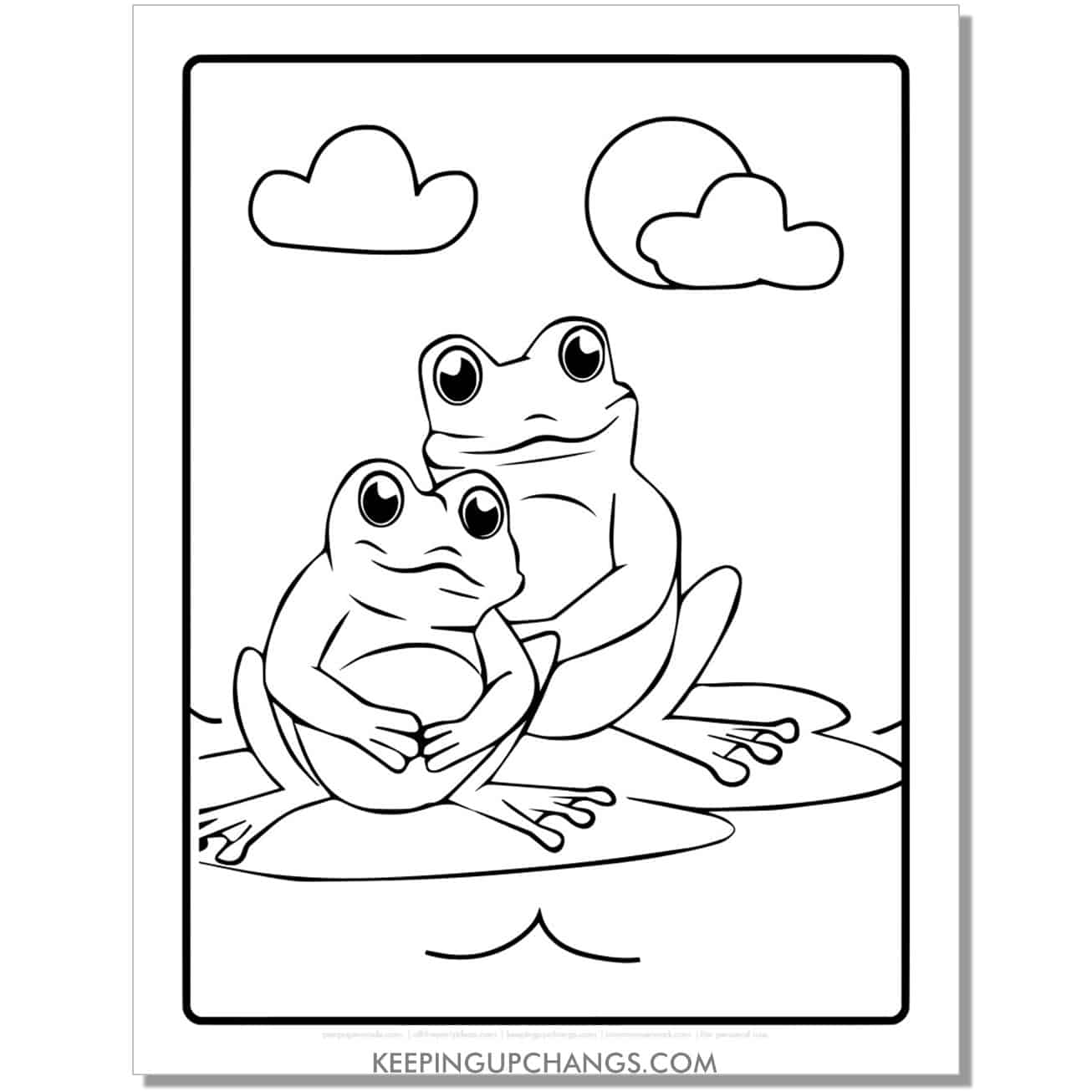 free frog couple coloring page, sheet.