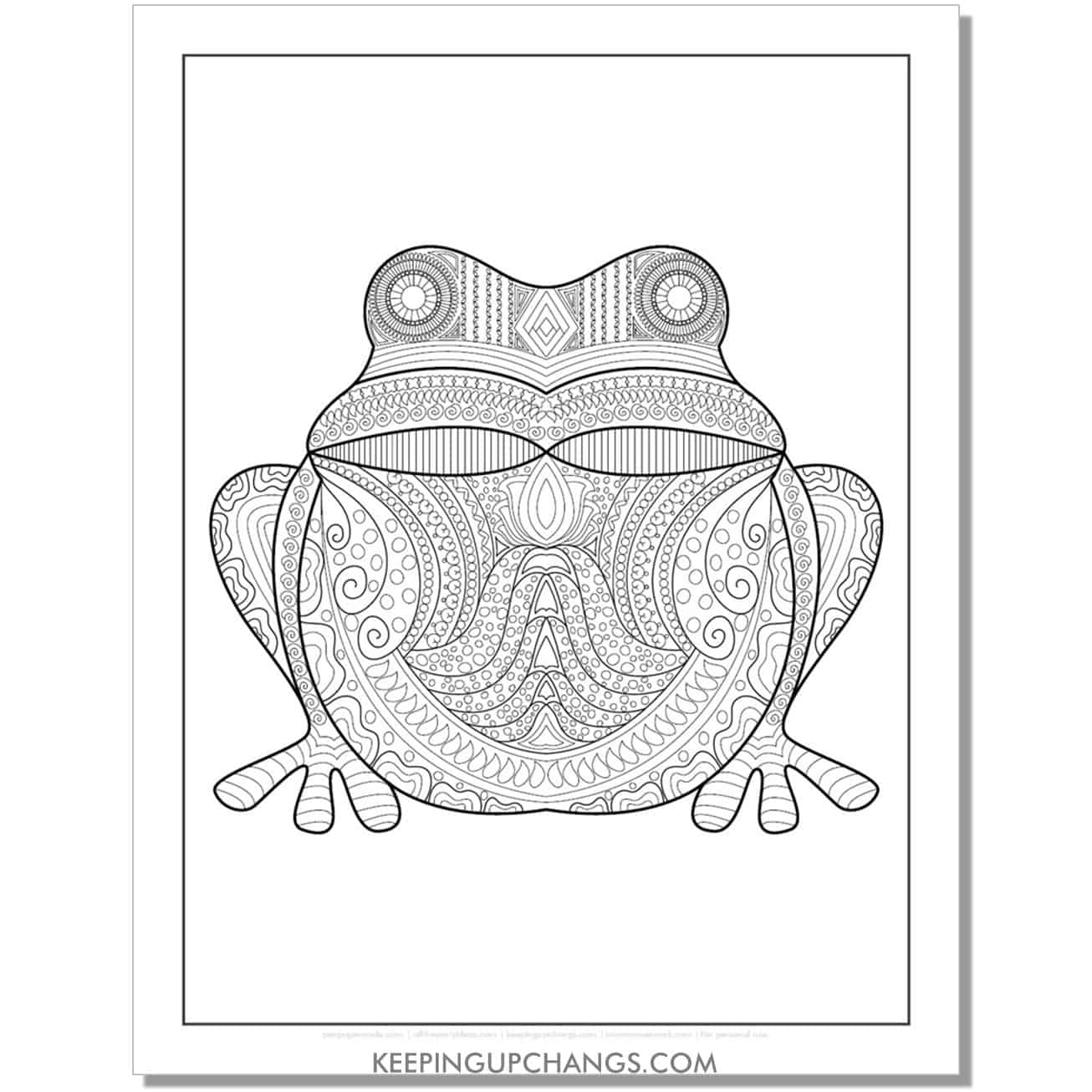 free intricate mandala zentangle frog coloring page, sheet.