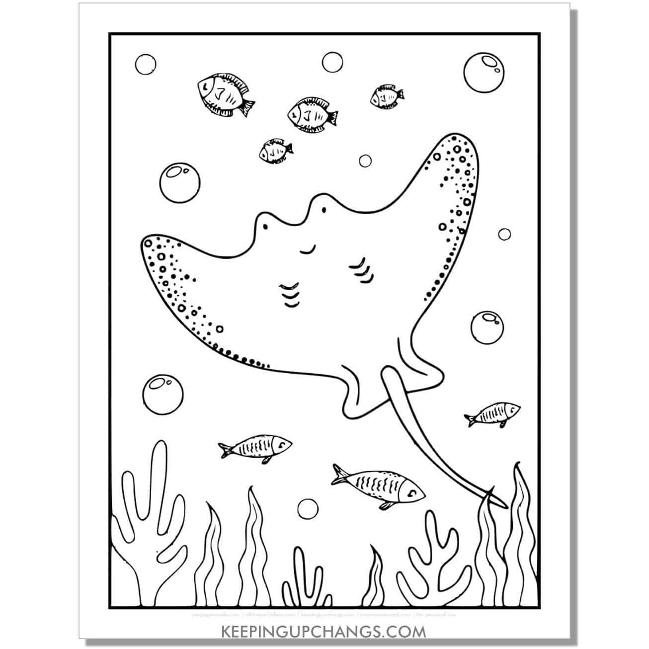 free stingray fish coloring page, sheet.