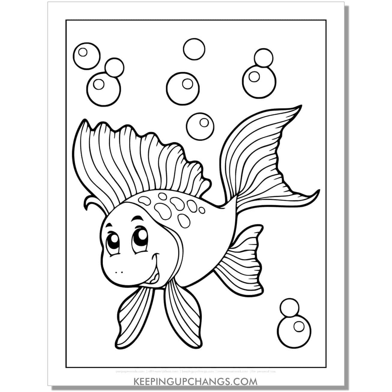 free simple goldfish coloring page, sheet.