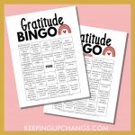 gratitude bingo for kids and adults with fun activities to be thankful and grateful.