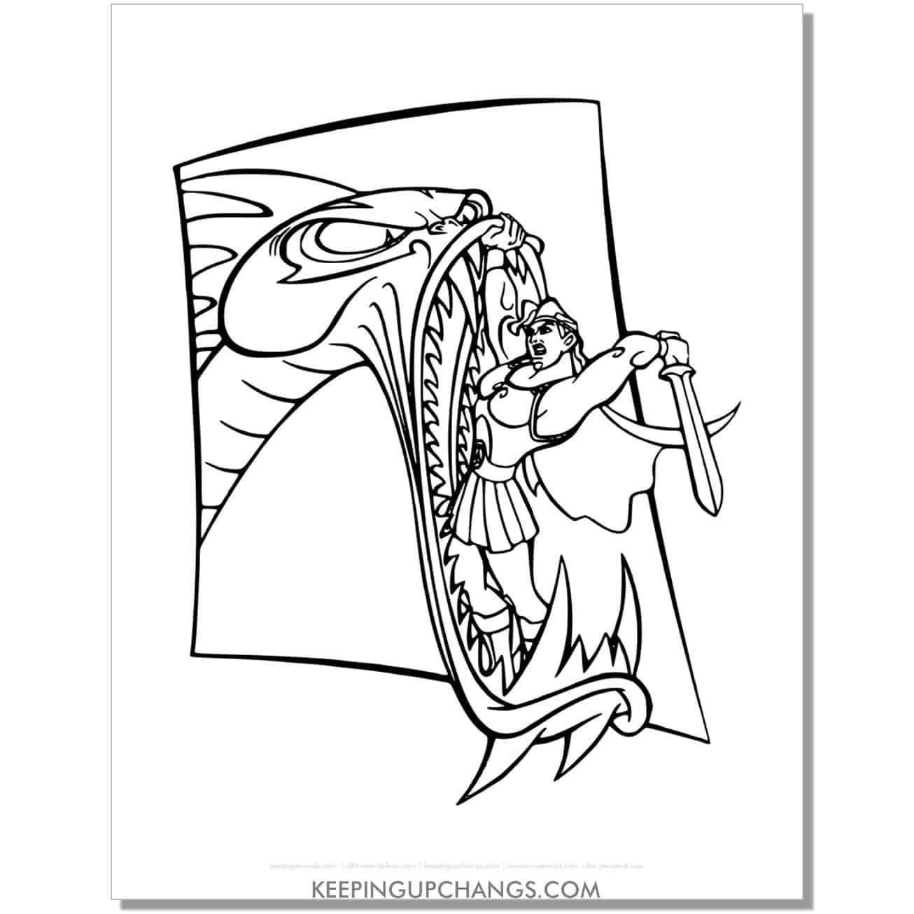 hercules and hydra coloring page, sheet.