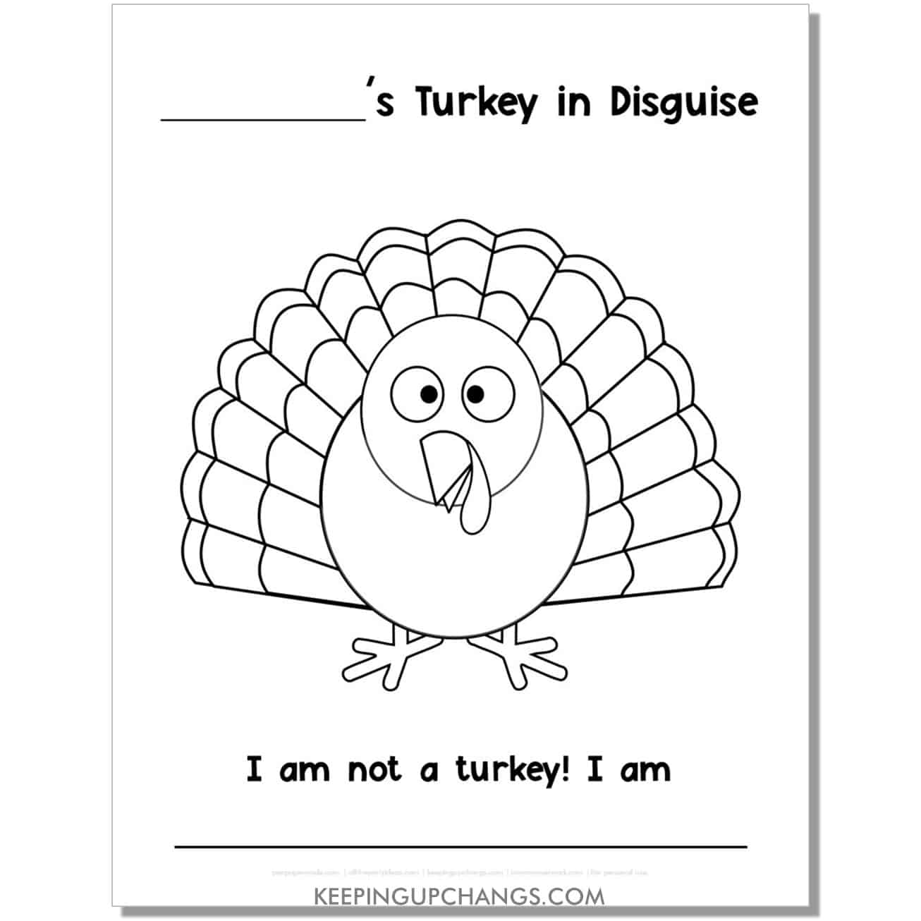 free turkey disguise project template with funny, silly turkey.