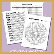 spread of habit tracker printables in minimalist black and white format.