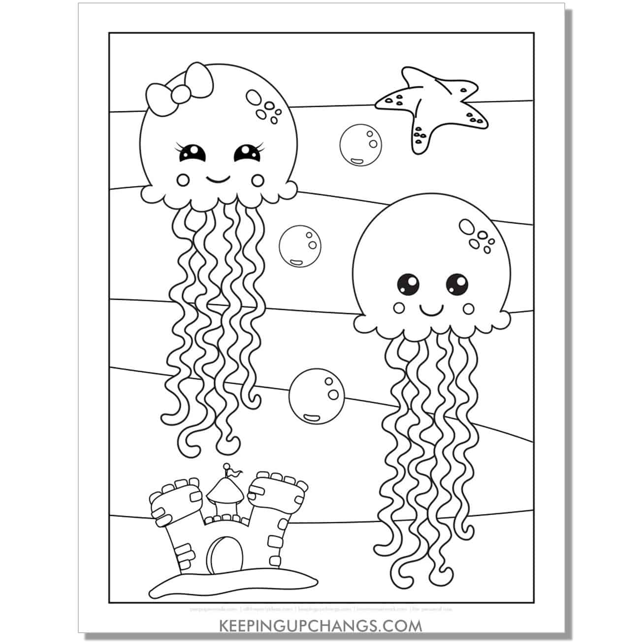 free chibi girl, boy jellyfish coloring page, sheet.