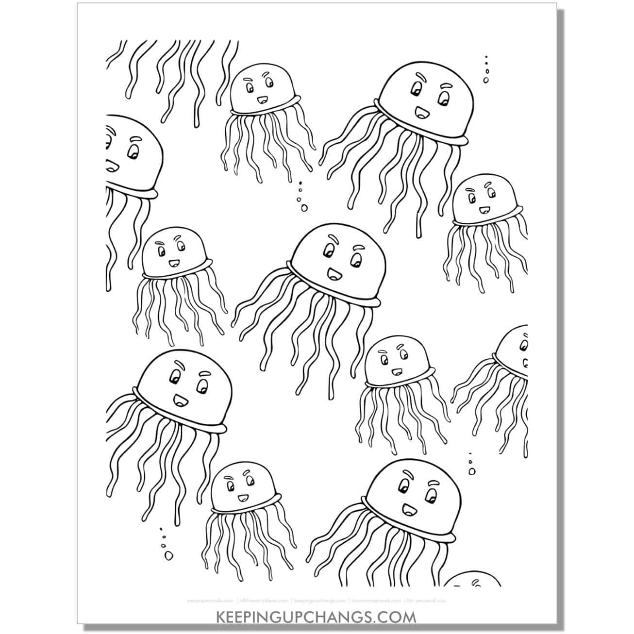 free angry jellyfish collage coloring page, sheet.