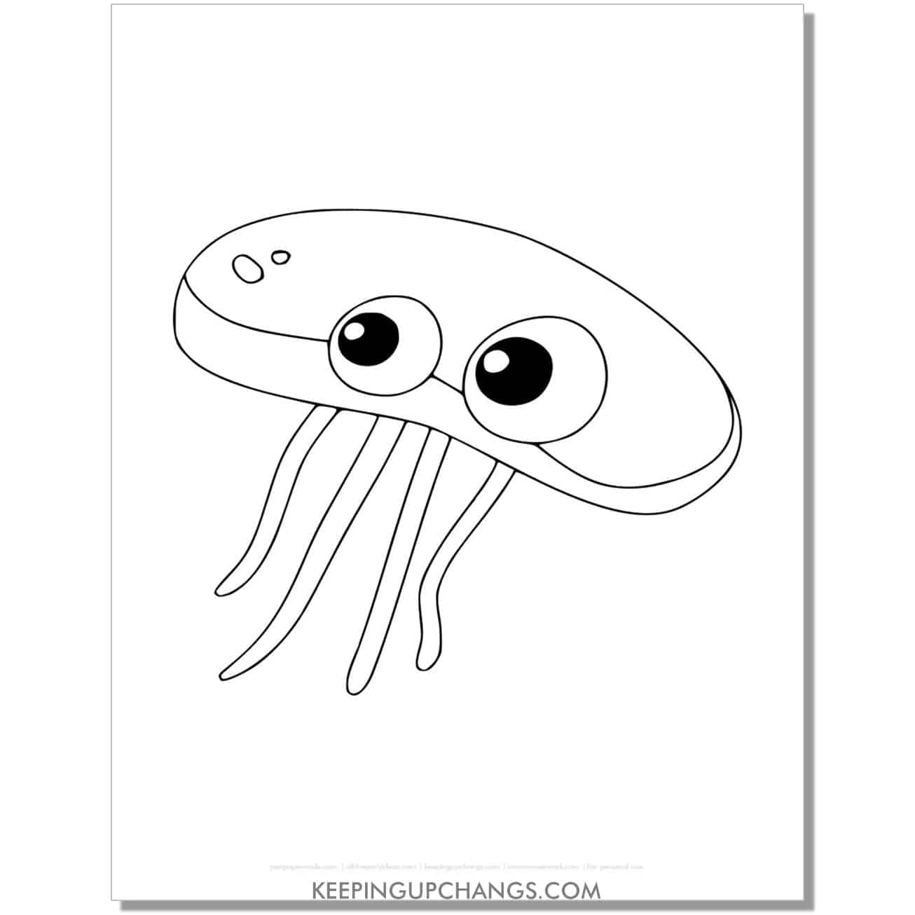 free easy, simple jellyfish drawing coloring page, sheet.