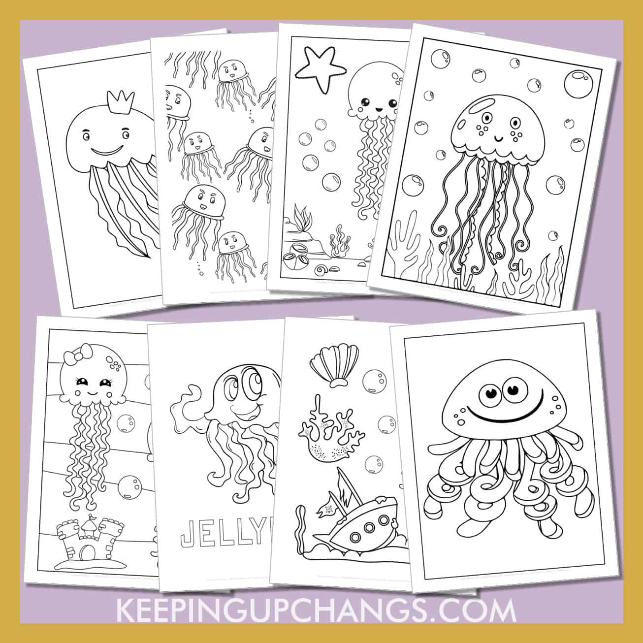 free jellyfish to color for toddlers, kids, adults.