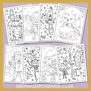 halloween for kids colouring sheets including bat, cat, witch, ghost, haunted house, zombie and more.