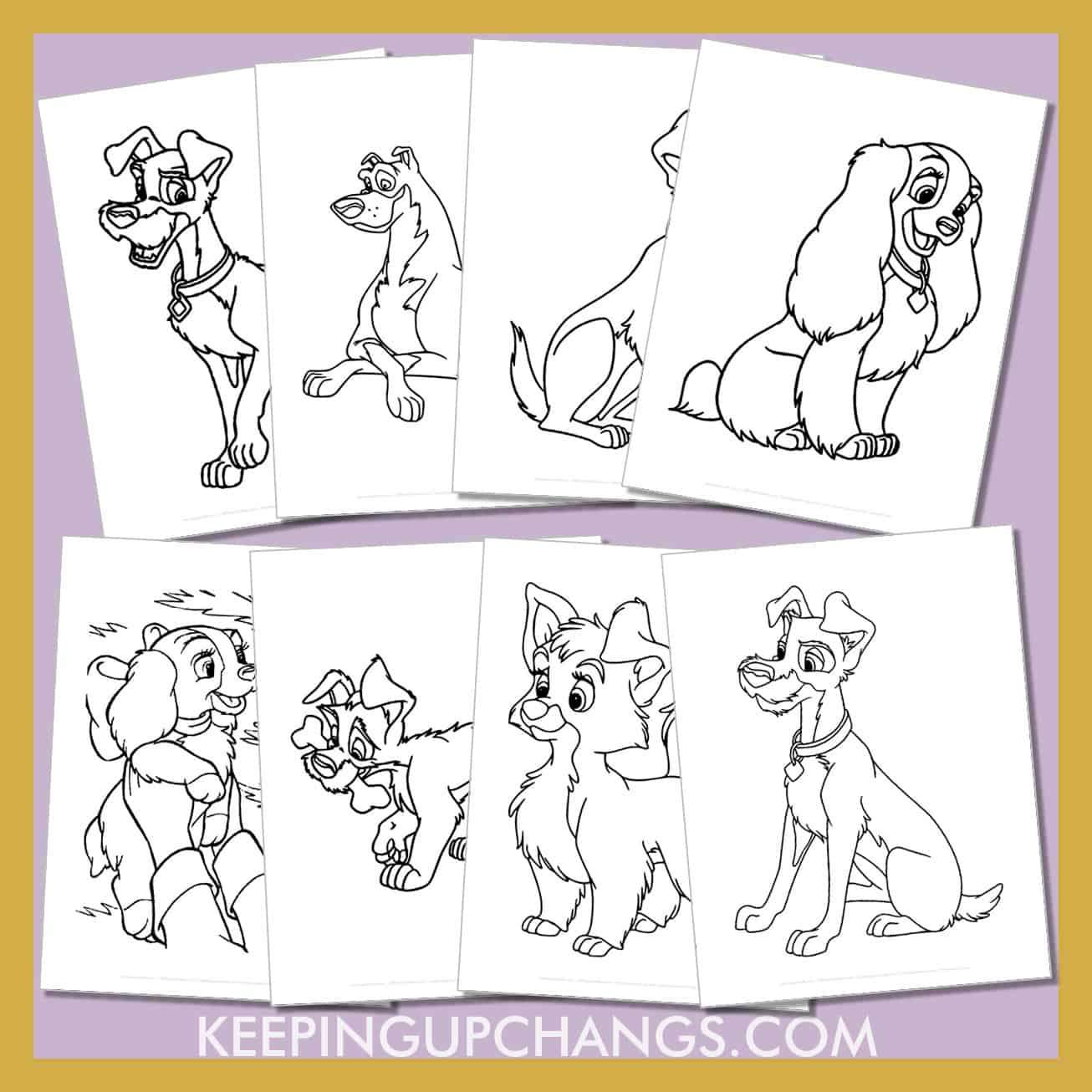 free lady and the tramp pictures to color for toddlers, kids, adults.