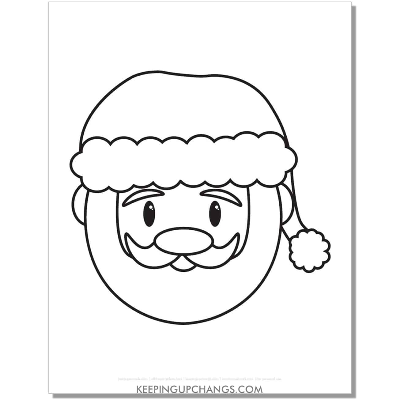 free cute santa face outline, template, cut out, coloring page.