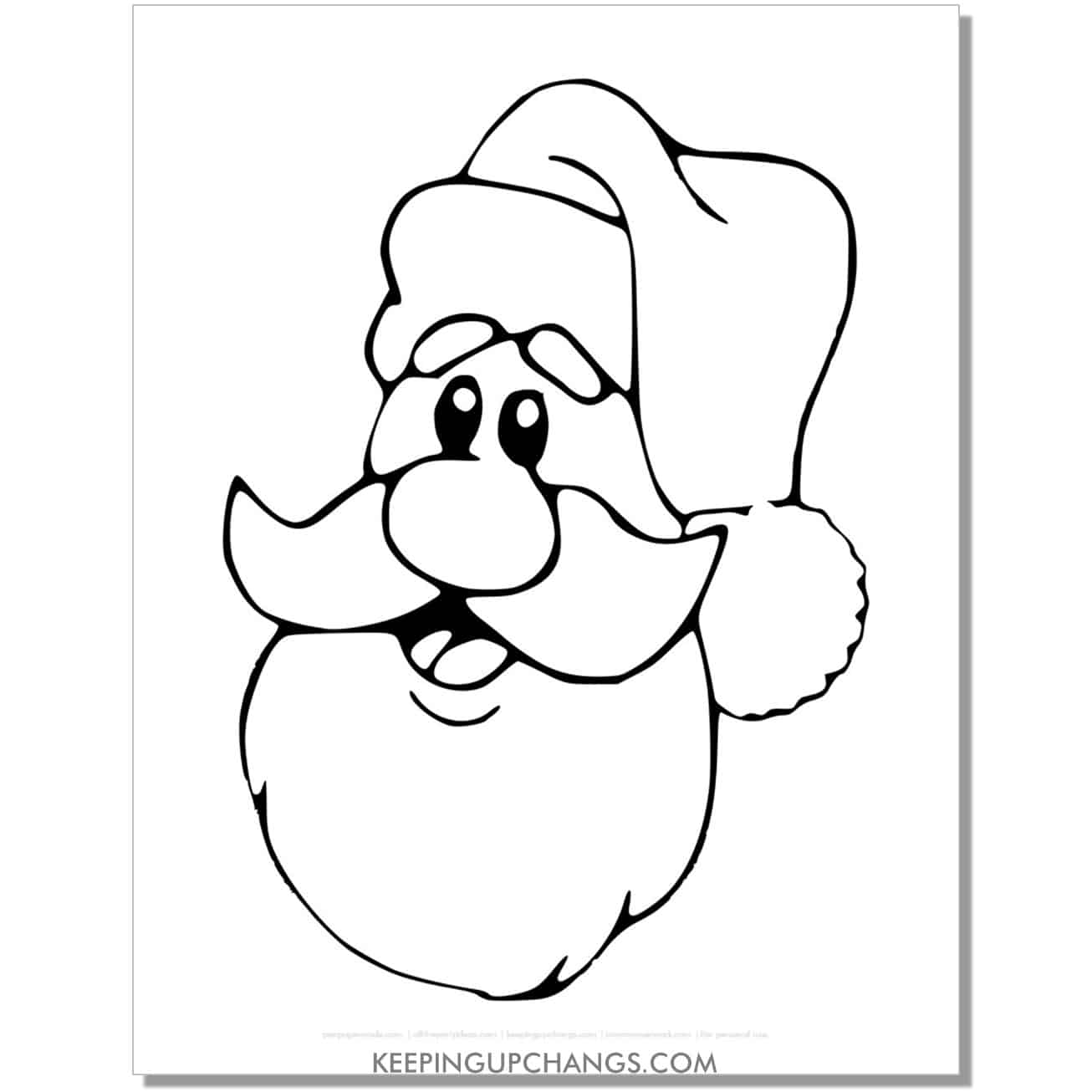 free santa face with large beard outline, template, cut out, coloring page.