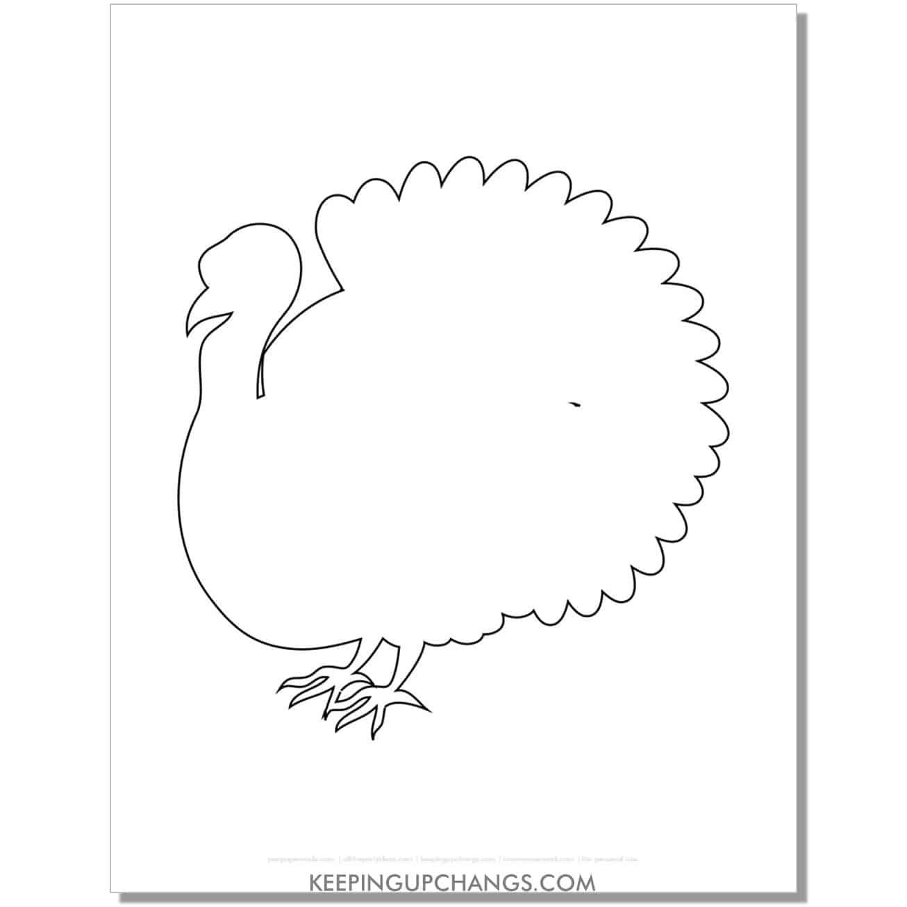 large simple outline turkey template, 1 on a page.