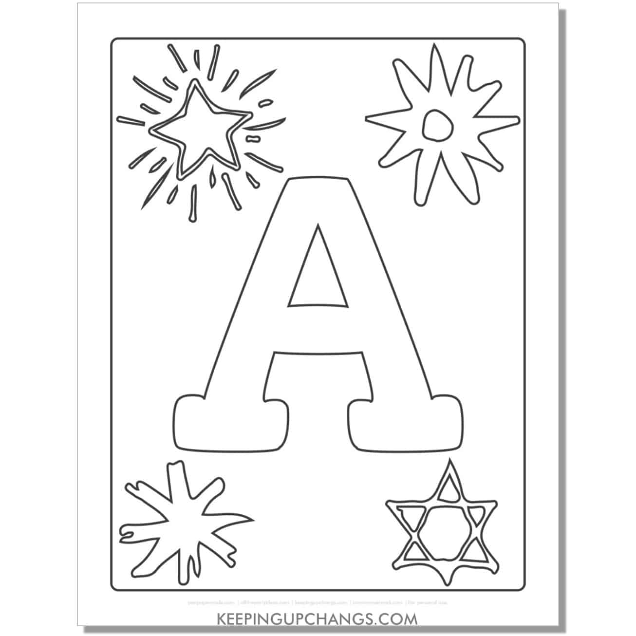 cool letter a to color with stars, space theme.