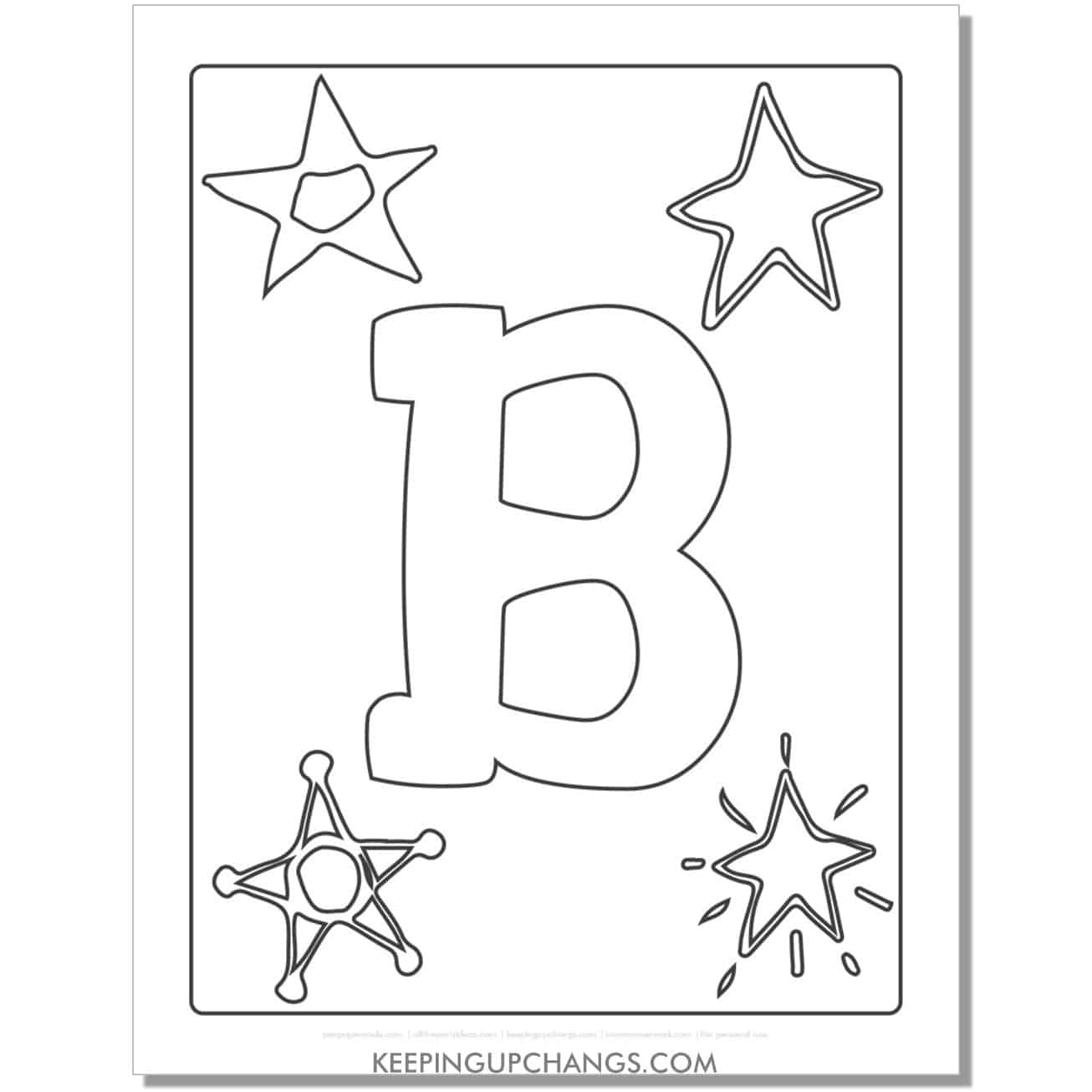 cool letter b to color with stars, space theme.