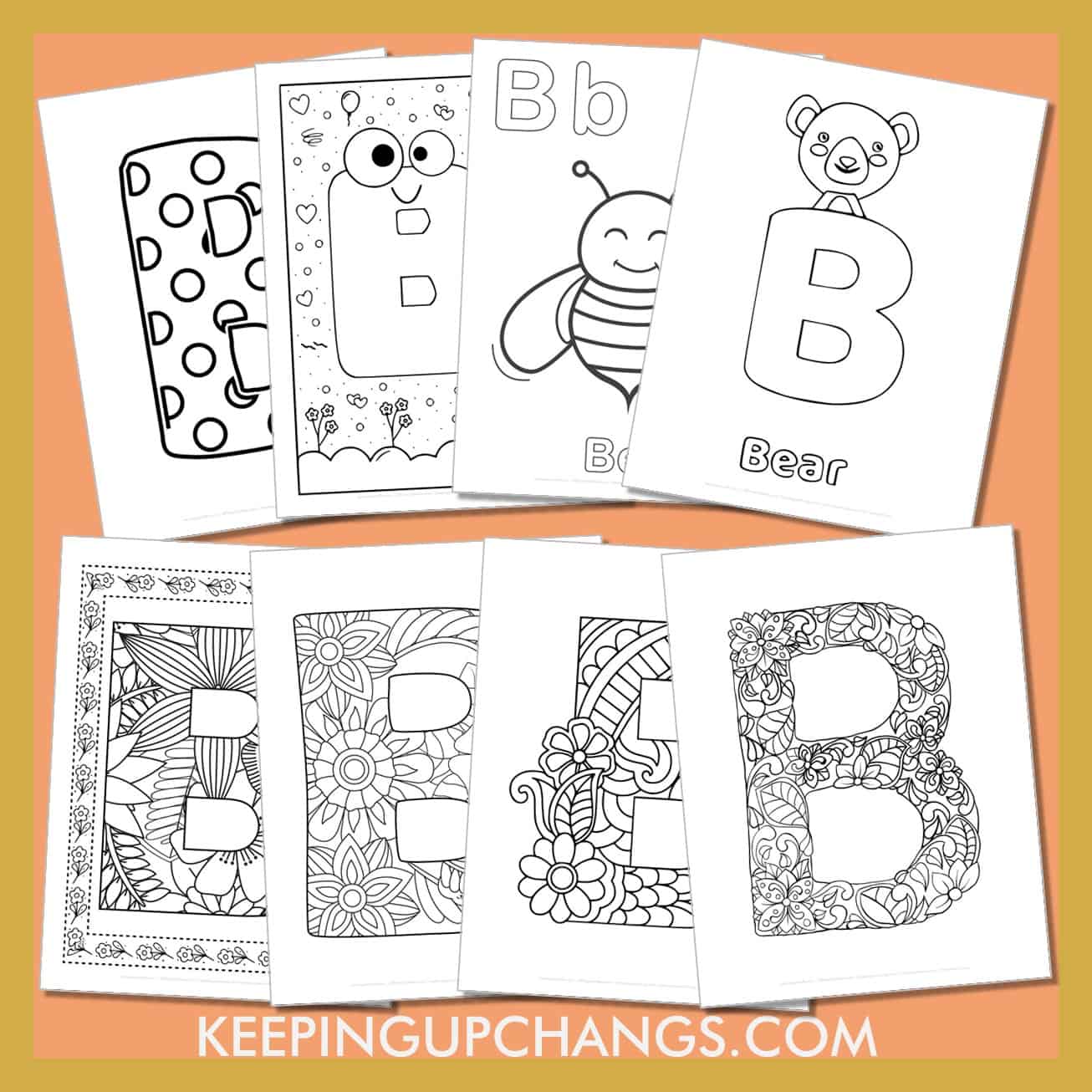 free alphabet letter b to color for toddlers, preschool, kindergarten, to adults.