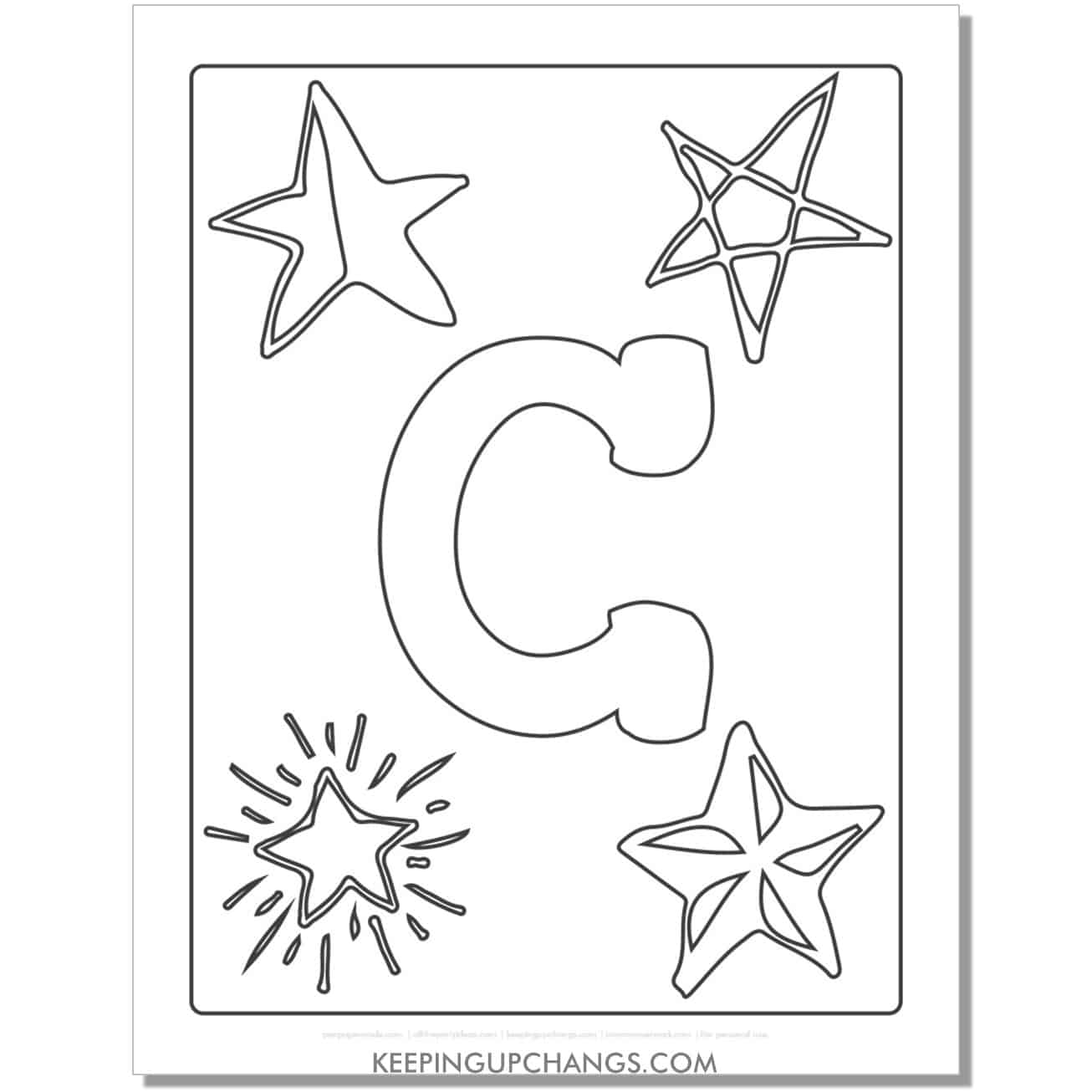 cool letter c to color with stars, space theme.