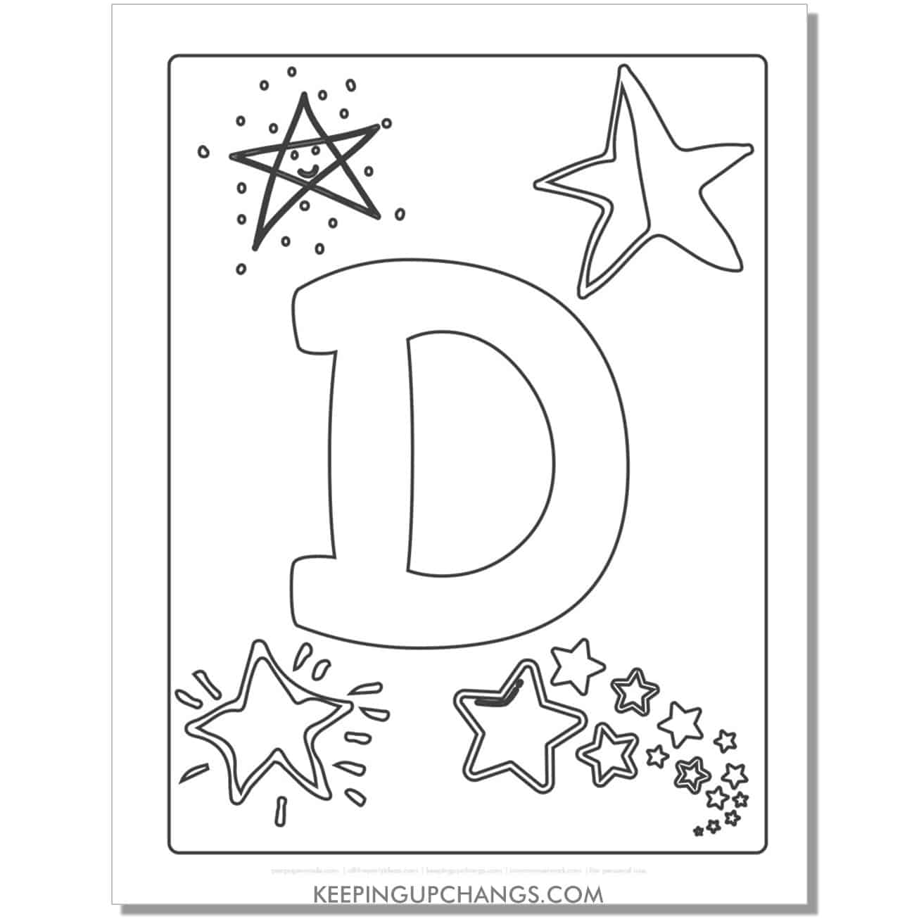 cool letter d to color with stars, space theme.
