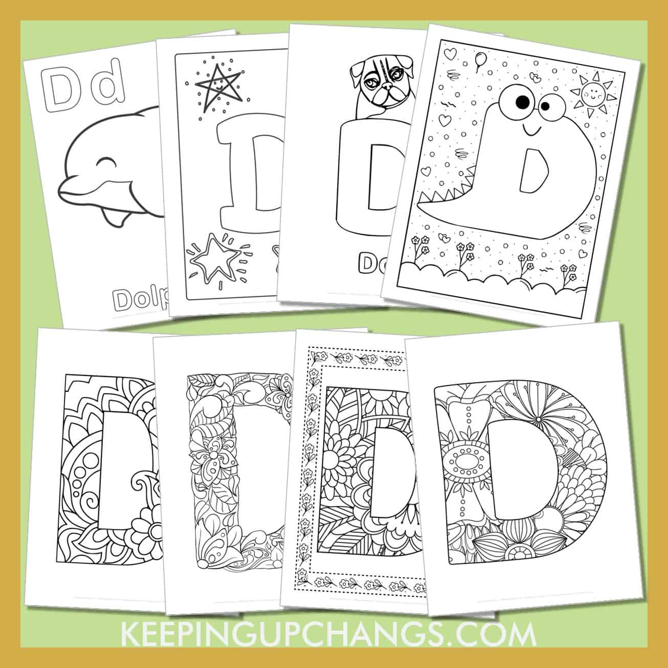 free alphabet letter d to color for toddlers, preschool, kindergarten, to adults.
