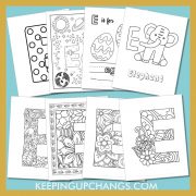 free alphabet letter e to color for toddlers, preschool, kindergarten, to adults.