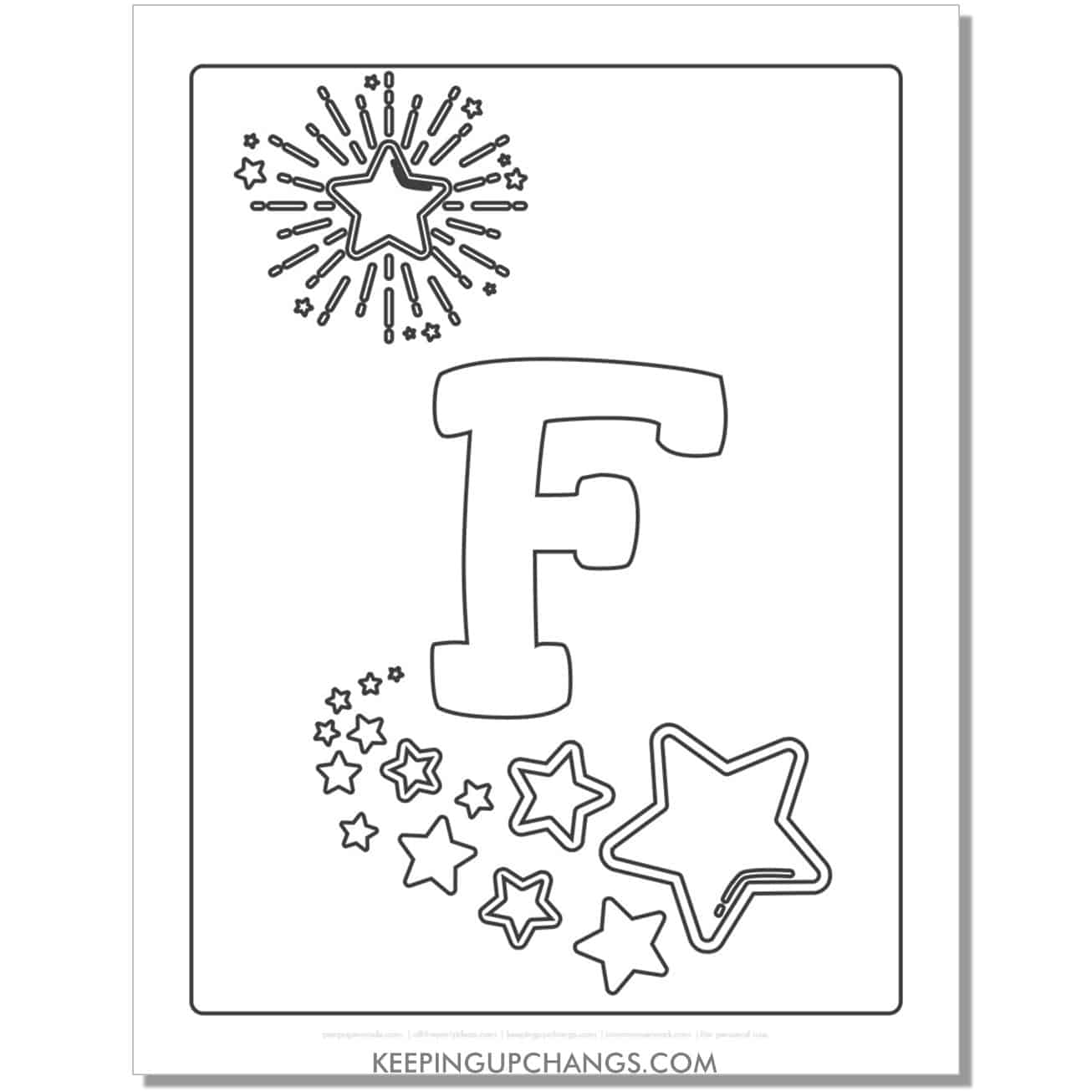 cool letter f to color with stars, space theme.