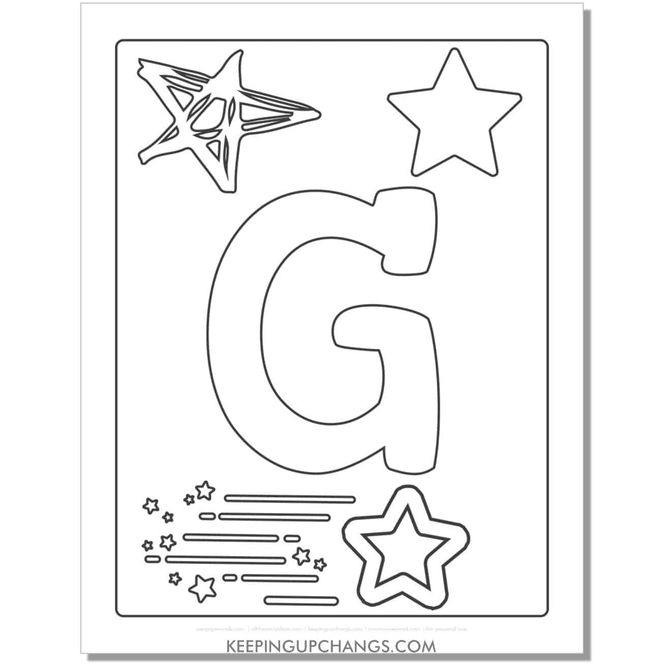 cool letter g to color with stars, space theme.