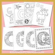 free alphabet letter g to color for toddlers, preschool, kindergarten, to adults.