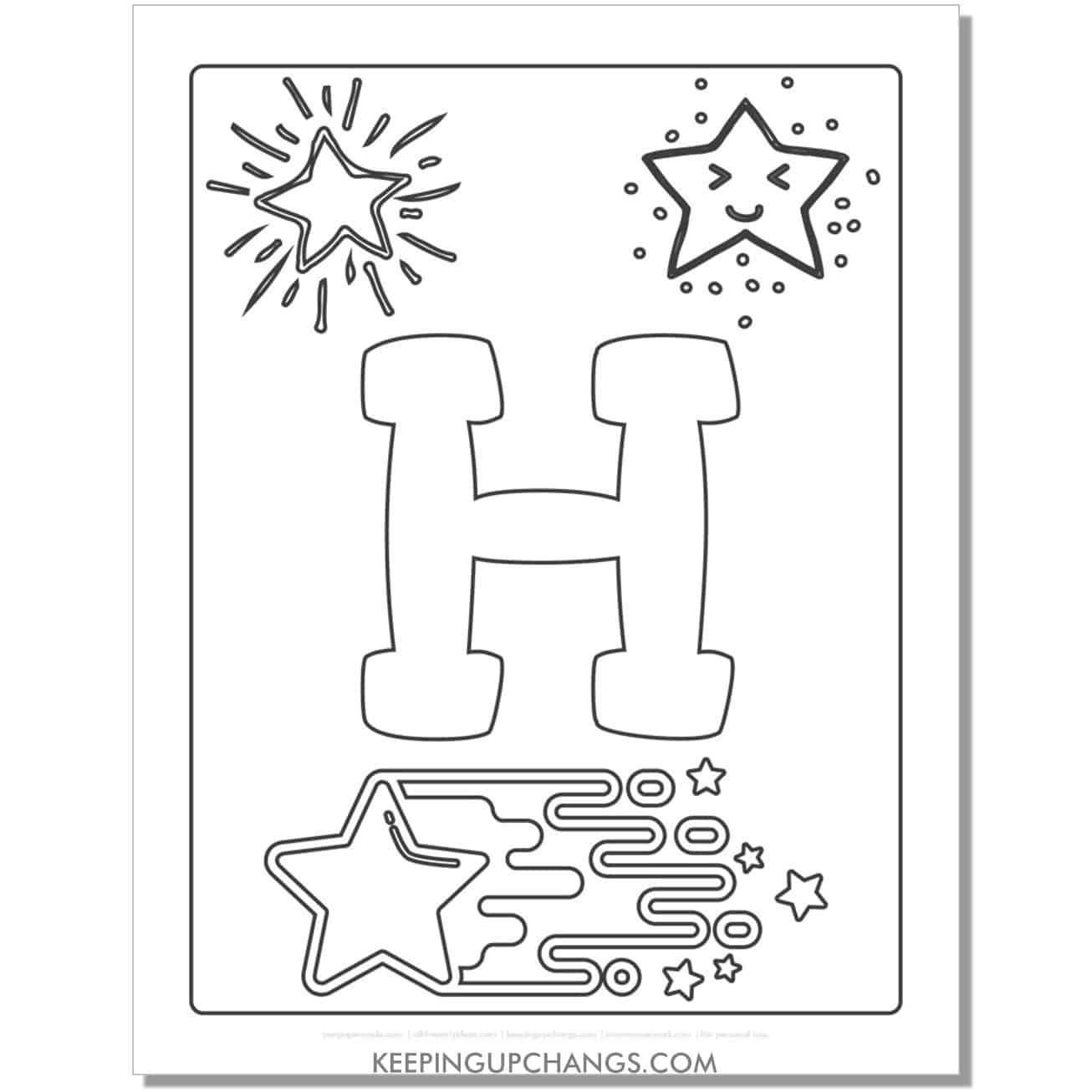 cool letter h to color with stars, space theme.