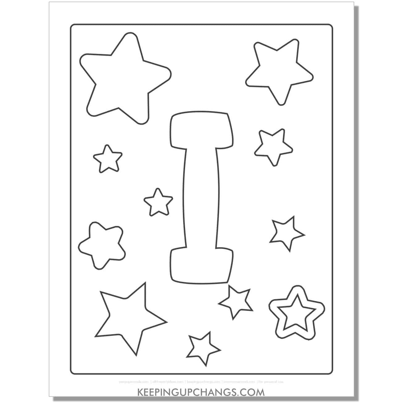 cool letter i to color with stars, space theme.