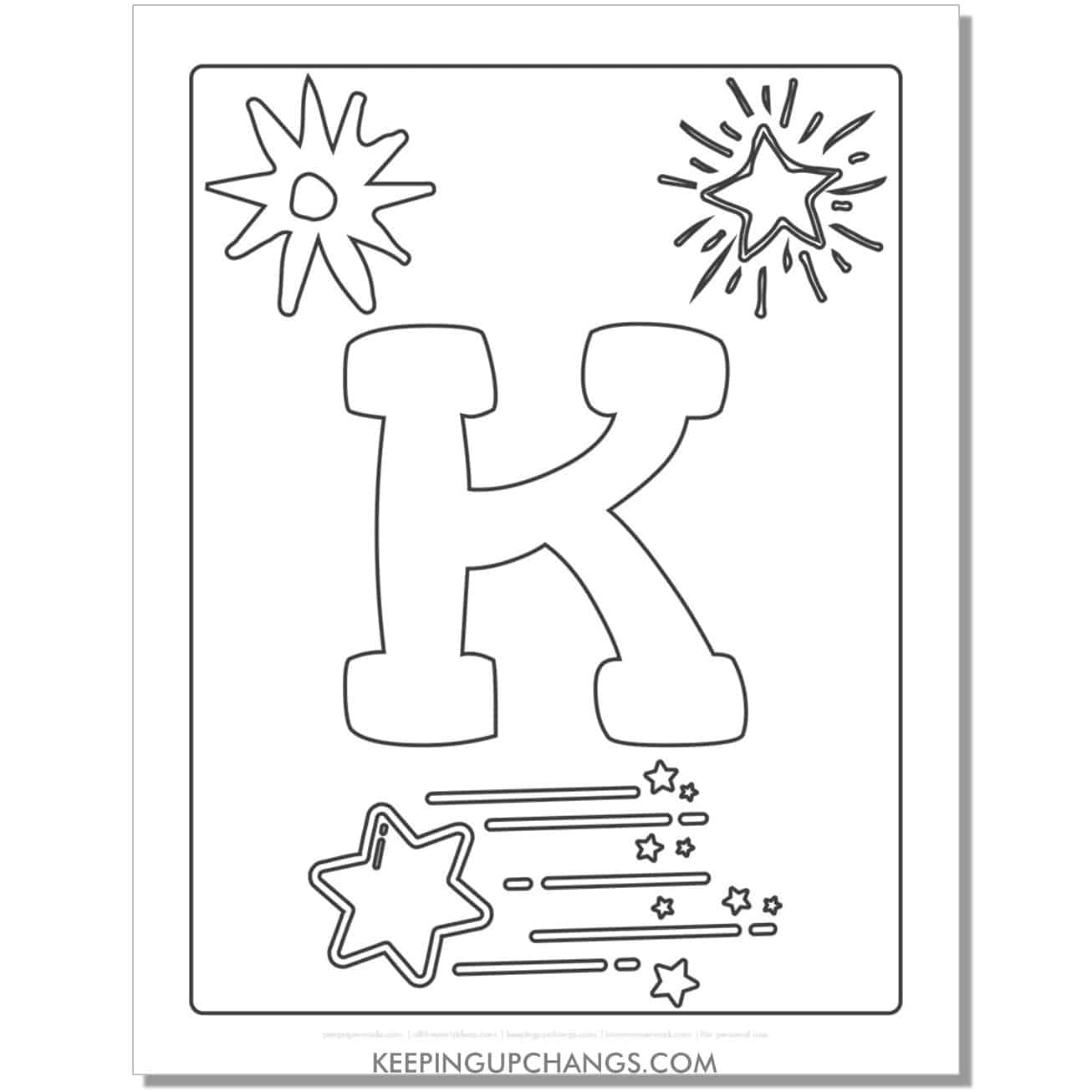 cool letter k to color with stars, space theme.