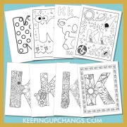 free alphabet letter k to color for toddlers, preschool, kindergarten, to adults.