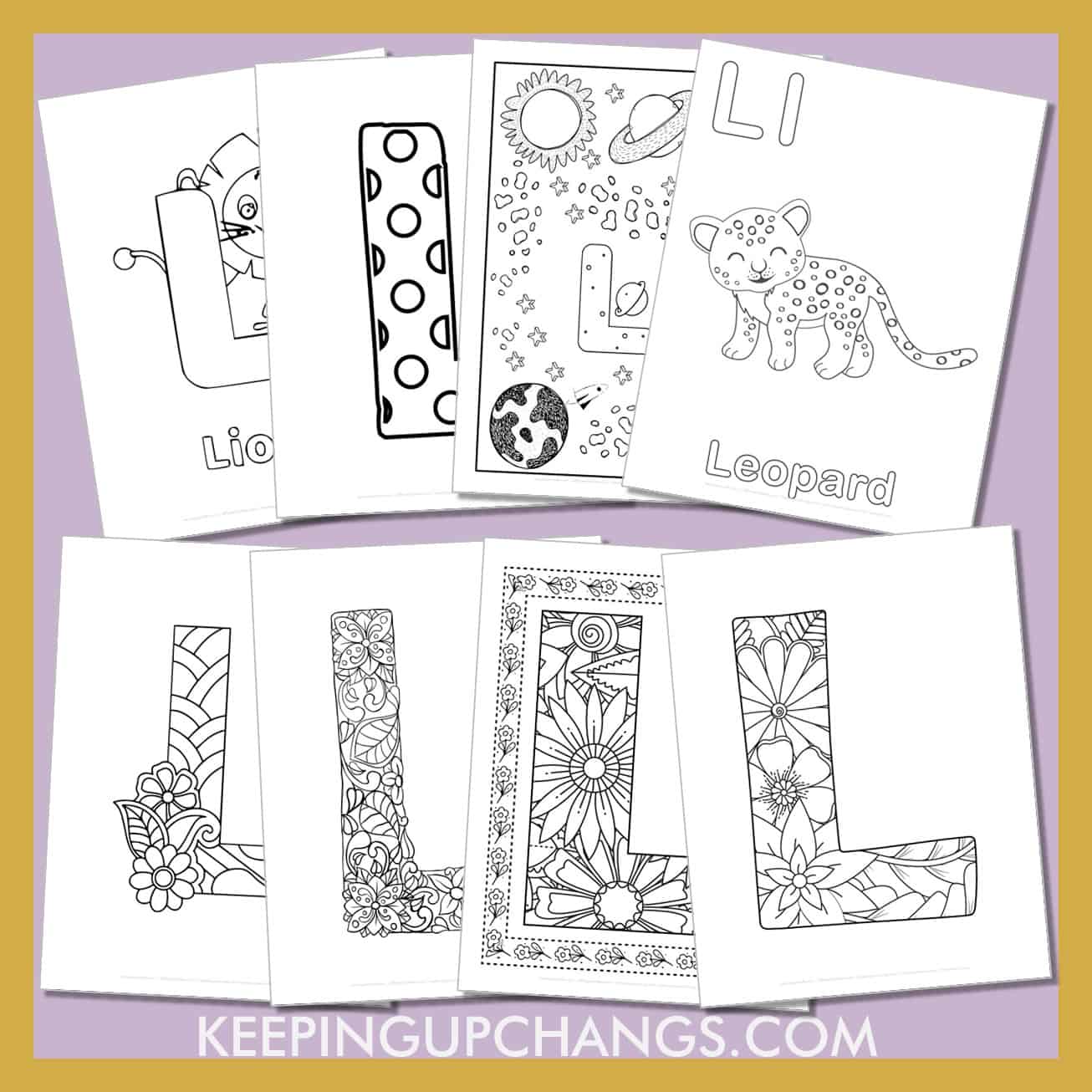 free alphabet letter l to color for toddlers, preschool, kindergarten, to adults.