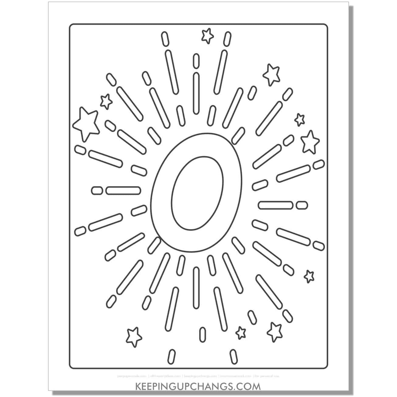 cool letter o to color with stars, space theme.