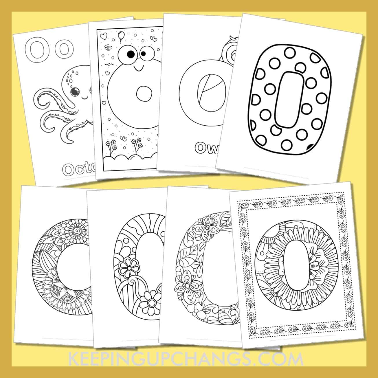 free alphabet letter o to color for toddlers, preschool, kindergarten, to adults.
