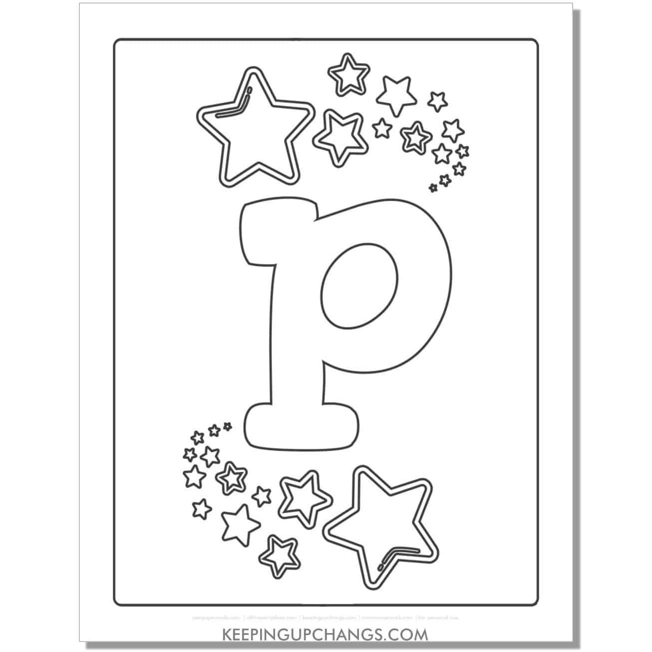 cool letter p to color with stars, space theme.