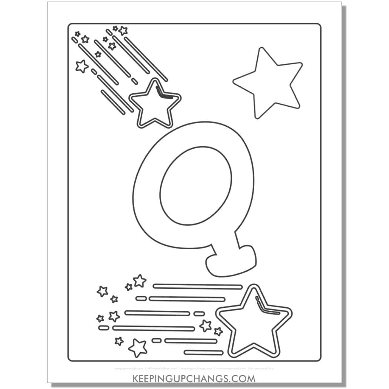 cool letter q to color with stars, space theme.