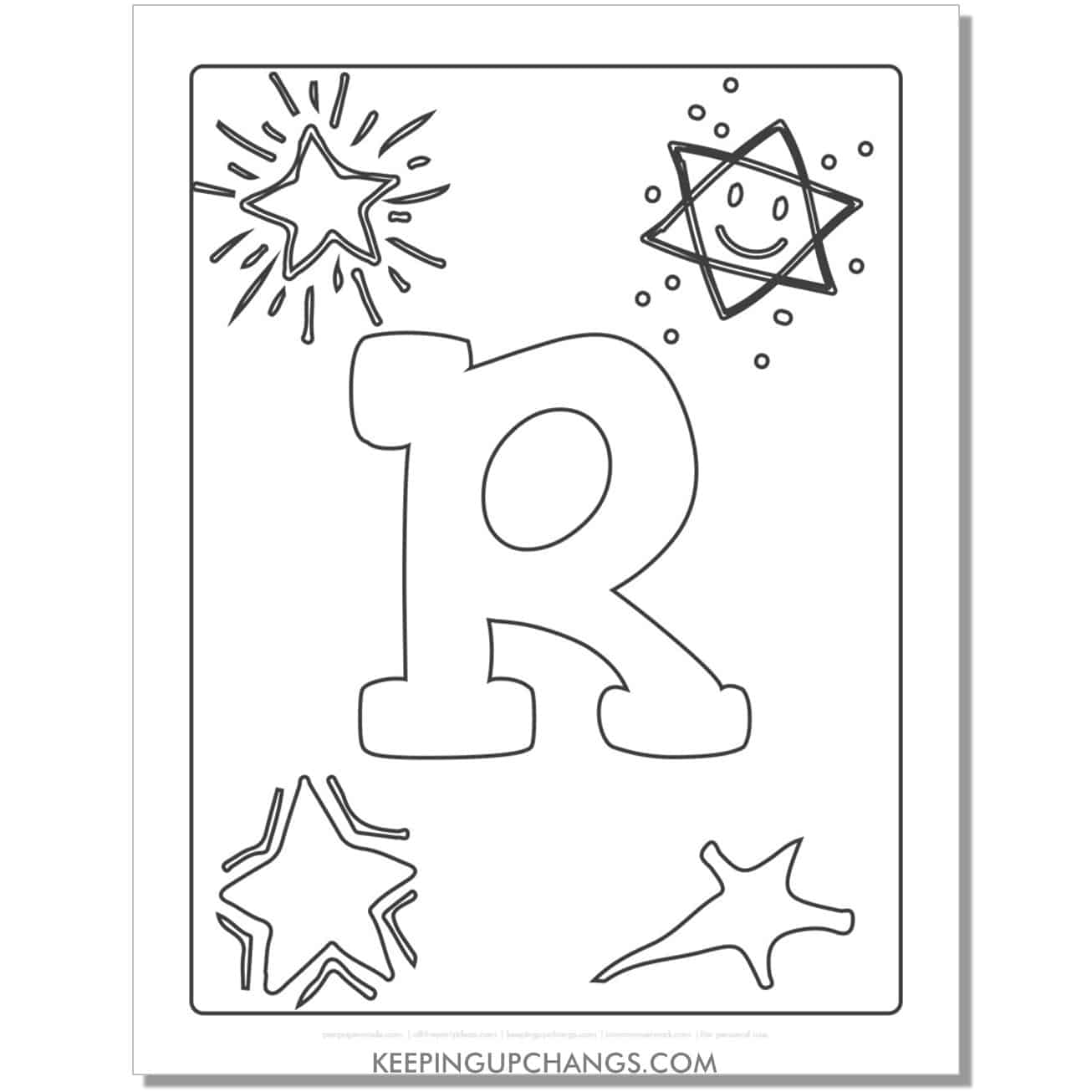 cool letter r to color with stars, space theme.